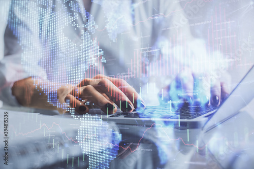 Wallpaper Mural Double exposure of woman hands typing on computer and forex chart hologram drawing. Stock market invest concept. Torontodigital.ca