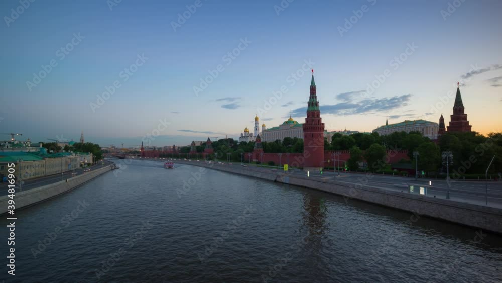 sunset twilight moscow city river traffic kremlin bridge panorama 4k timelapse russia sunset twilight moscow city river traffic kremlin bridge panorama 4k timelapse russia