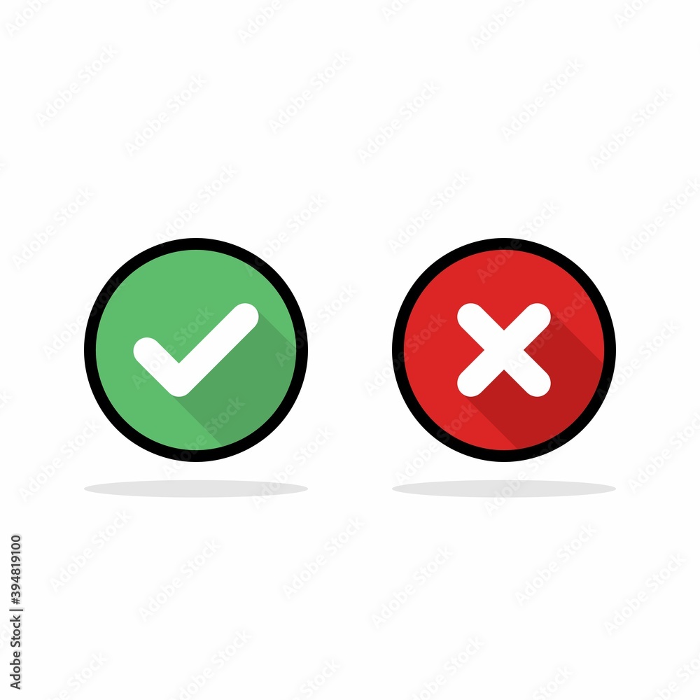 Check and wrong marks, Tick and cross marks, Accepted/Rejected, Approved/Disapproved, Yes/No, Right/Wrong, Green/Red, Correct/False, Ok/Not Ok - vector mark symbols in green and red. Check and wrong marks, Tick and cross marks, Accepted/Rejected, Approved/Disapproved, Yes/No, Right/Wrong, Green/Red, Correct/False, Ok/Not Ok - vector mark symbols in green and red.