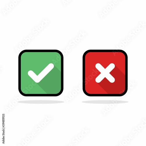 Check and wrong marks, Tick and cross marks, Accepted/Rejected, Approved/Disapproved, Yes/No, Right/Wrong, Green/Red, Correct/False, Ok/Not Ok - vector mark symbols in green and red.
