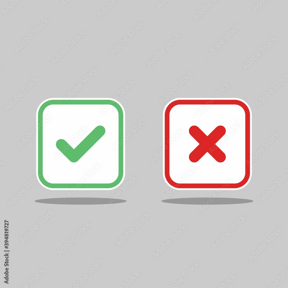 Check and wrong marks, Tick and cross marks, Accepted/Rejected, Approved/Disapproved, Yes/No, Right/Wrong, Green/Red, Correct/False, Ok/Not Ok - vector mark symbols in green and red. Isolated icon. Check and wrong marks, Tick and cross marks, Accepted/Rejected, Approved/Disapproved, Yes/No, Right/Wrong, Green/Red, Correct/False, Ok/Not Ok - vector mark symbols in green and red. Isolated icon.