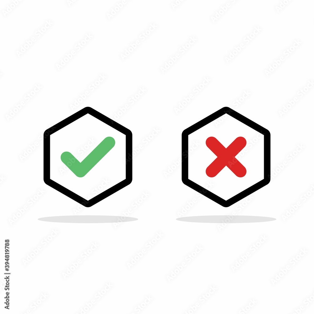 Check and wrong marks, Tick and cross marks, Accepted/Rejected, Approved/Disapproved, Yes/No, Right/Wrong, Green/Red, Correct/False, Ok/Not Ok - vector mark symbols in green and red. Isolated icon. Check and wrong marks, Tick and cross marks, Accepted/Rejected, Approved/Disapproved, Yes/No, Right/Wrong, Green/Red, Correct/False, Ok/Not Ok - vector mark symbols in green and red. Isolated icon.