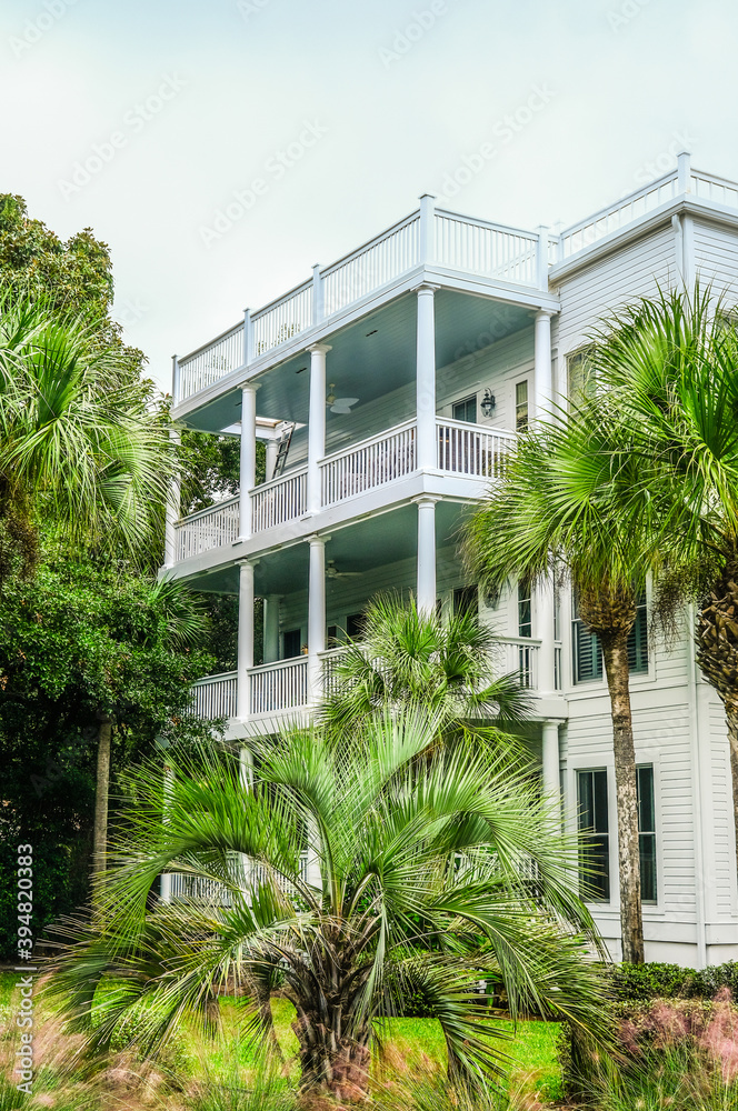 Three Story Verandas on Wooden Coastal Home