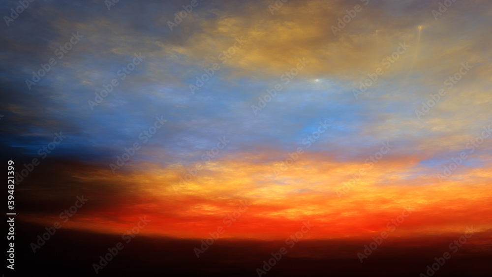 3D illustration of abstract fractal for creative design looks like colorful sunset planet atmosphere