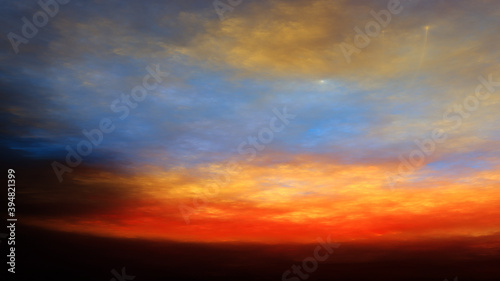 3D illustration of abstract fractal for creative design looks like colorful sunset planet atmosphere