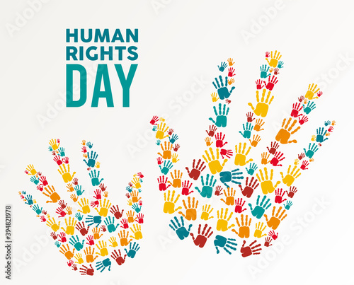 human rights day poster with hands colors print