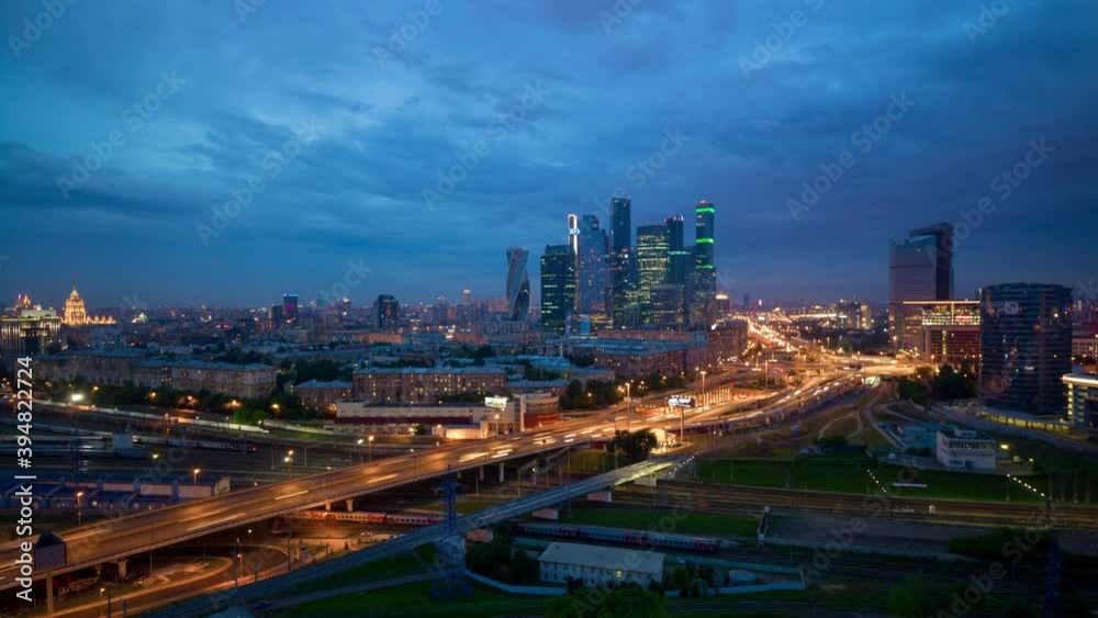 night modern moscow city traffic road ring train station rooftop panorama 4k timelapse russia night modern moscow city traffic road ring train station rooftop panorama 4k timelapse russia