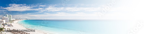 Caribbean coastline. Cancun beach panorama view