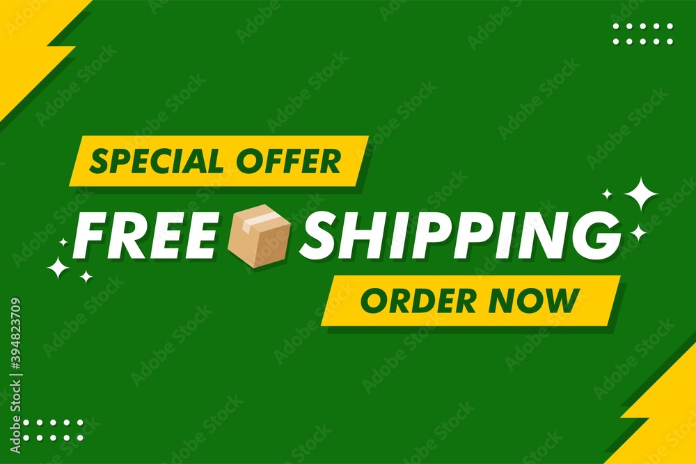 Naklejka premium Free Shipping Banner - Vector Flat Design Illustration : Suitable for Business Theme, Shopping Theme, Promotion Theme, Advertising Theme, Infographics and Other Graphic Related Assets.