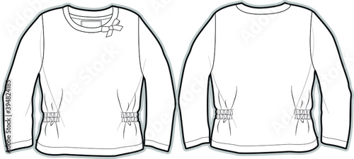 T-shirt design for mini girls. long sleeve girl child top flat sketch vector