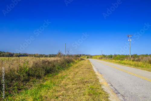 A rural country road and farm land