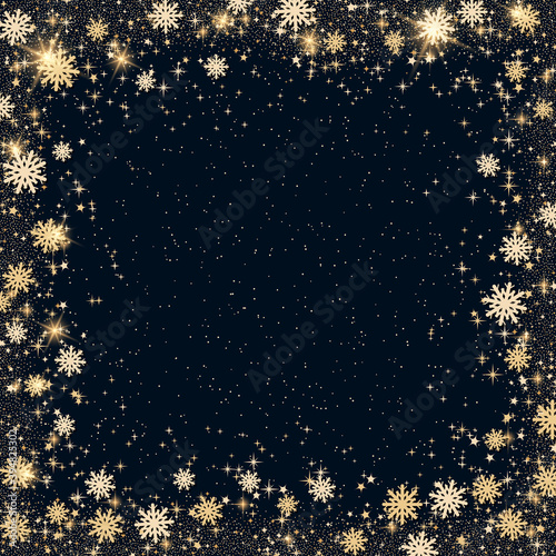 Christmas and New Year black vector background with stars and glitter effect