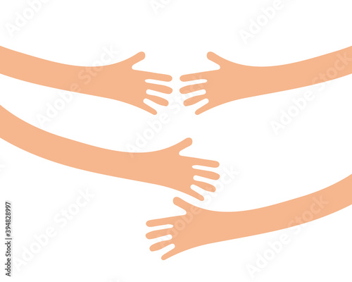 Human hands holding or embracing something logo sign. Creative emblem with arms vector illustration. Unique logotype design template. Isolated on white