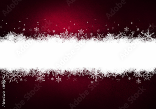 Red Winter Background with snowflakes. Christmas card