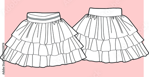 Fashion skirt flat sketch for little girls and babies