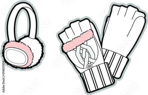 Cable Knit gloves and earmuffs vector