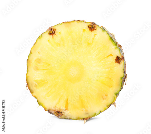 Slice of fresh pineapple isolated on white