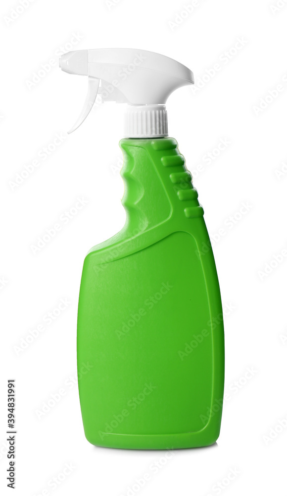 Green spray bottle of cleaning product isolated on white Green spray bottle of cleaning product isolated on white