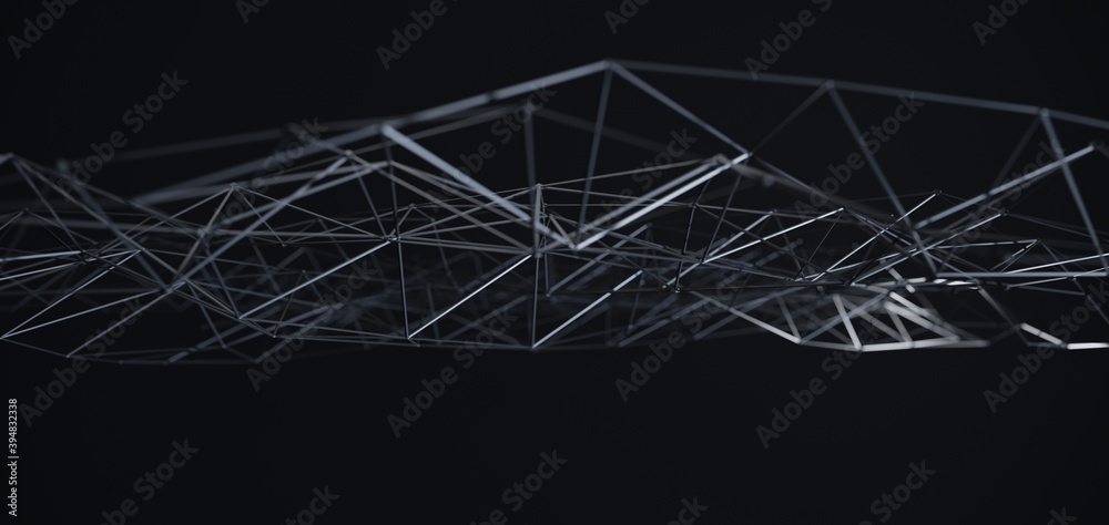 Abstract black science 3D background. Network connection structure.