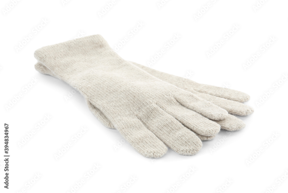Pair of woolen gloves on white background. Winter clothes Pair of woolen gloves on white background. Winter clothes