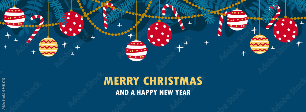 Merry christmas tree decoration ornament banner background card illustration
