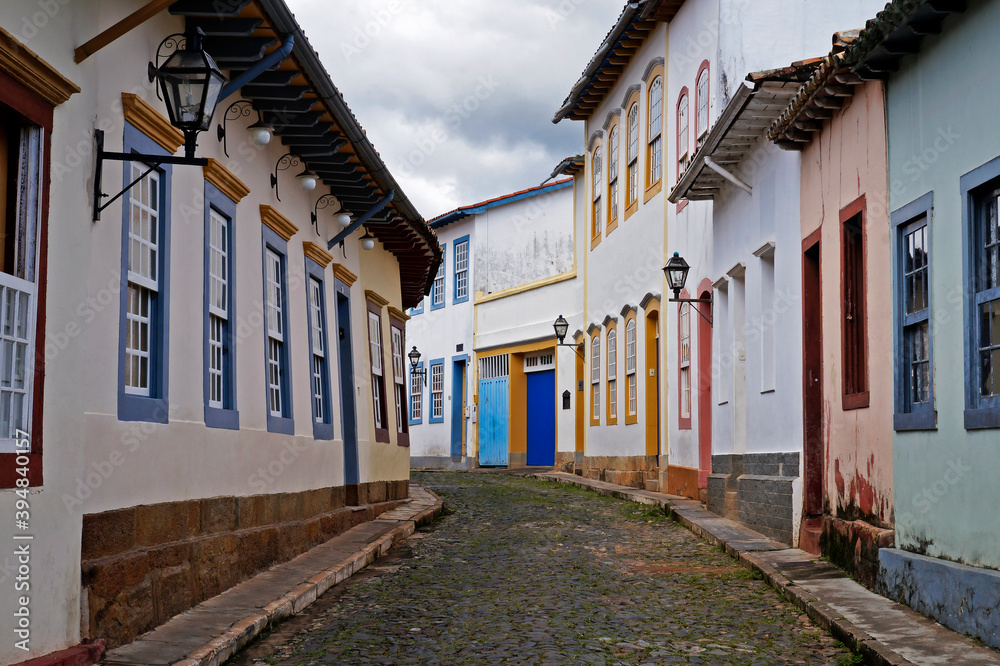 Typical street at historical city of Sao Joao del Rei , Minas Gerais, Brazil