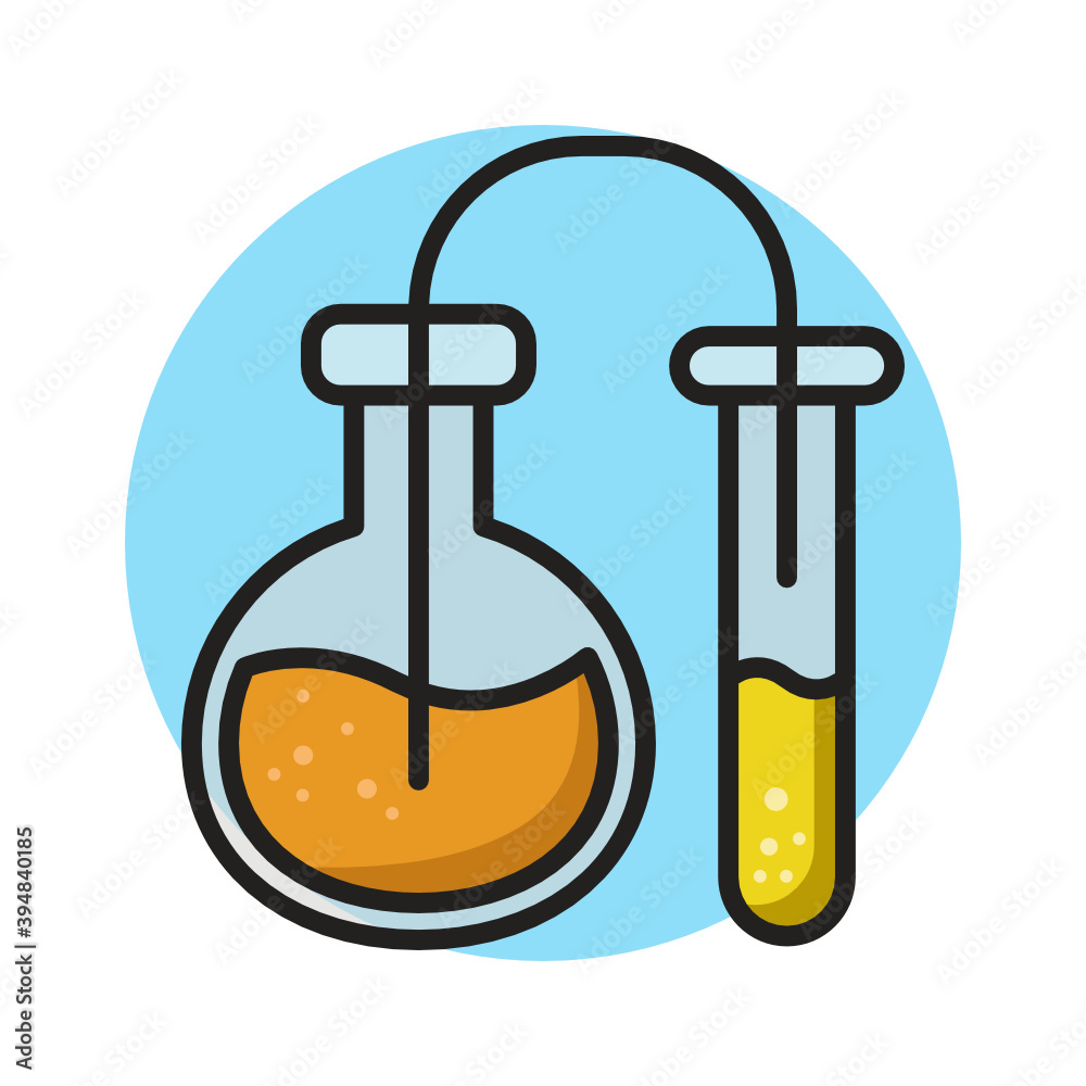 Science and Chemical Icon Filled Line Style. Chemistry Experiment Vector Illustration. Laboratory Equipment Logo Symbol Sticker. Research Chemist Icon For Web and Print Template
