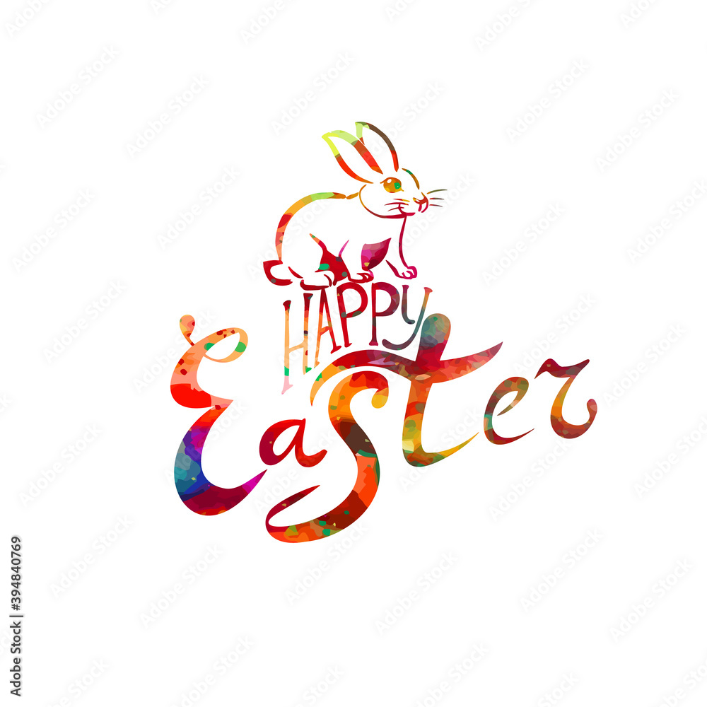 Happy Easter text. Multi-colored postcard. Mixed media. Vector illustration Happy Easter text. Multi-colored postcard. Mixed media. Vector illustration