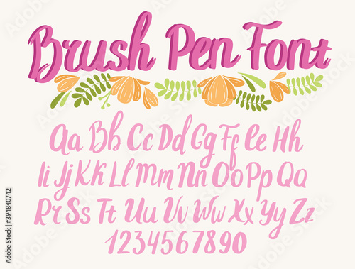 Brush font. Typography alphabet. Handwritten script for party celebration and crafty design.