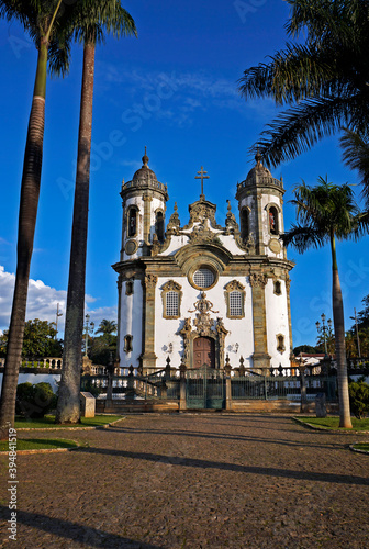 Baroque church and palm trees in Sao Joao del Rei  Brazil