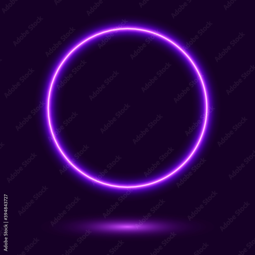 Neon purple circle on dark background, vector illustration.