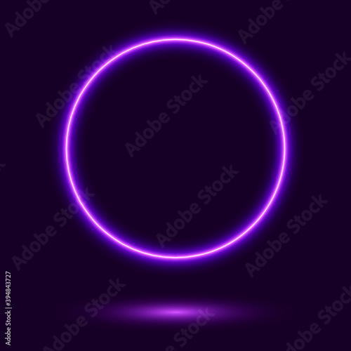 Neon purple circle on dark background, vector illustration.