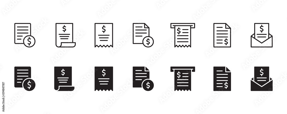 Invoice bill document icon set. Vector graphic illustration. Suitable for website design, logo, app, template, and ui. Invoice bill document icon set. Vector graphic illustration. Suitable for website design, logo, app, template, and ui.