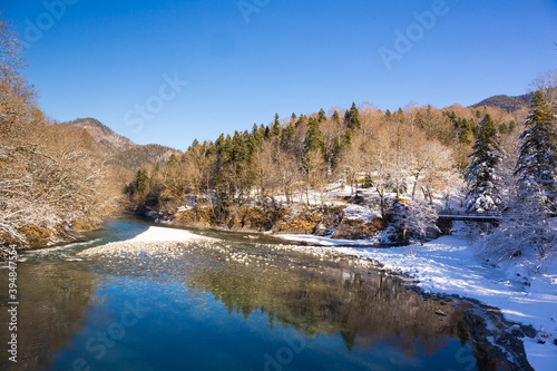 Beautiful sunny winter landscape at Caucasus mountains.