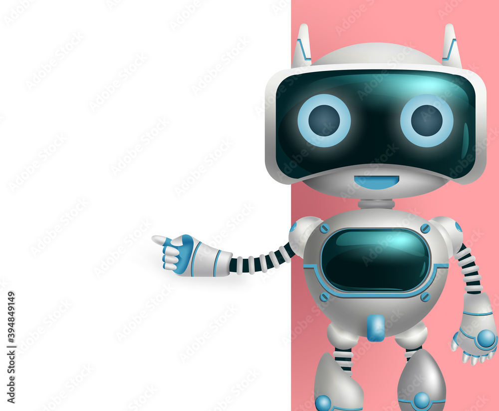 Robot 3d vector character background template. Robotic character pointing  and showing empty white board element for presentation modern technology  design. Vector illustration. vector de Stock | Adobe Stock