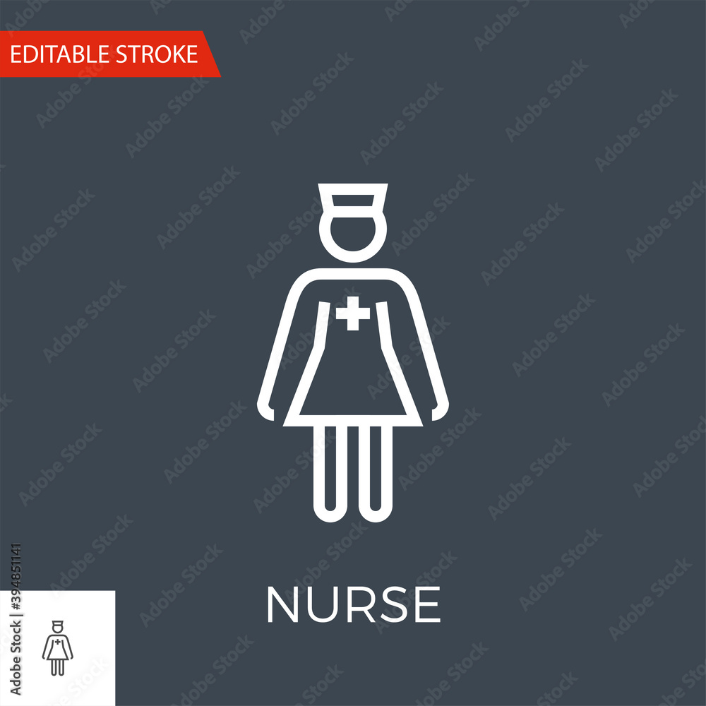 Nurse Thin Line Vector Icon. Flat Icon Isolated on the Black Background. Editable Stroke EPS file. Vector illustration.
