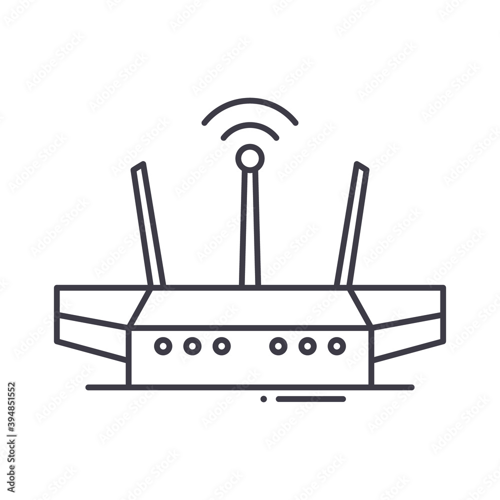 Wifi router icon, linear isolated illustration, thin line vector, web design sign, outline concept symbol with editable stroke on white background. Wifi router icon, linear isolated illustration, thin line vector, web design sign, outline concept symbol with editable stroke on white background.