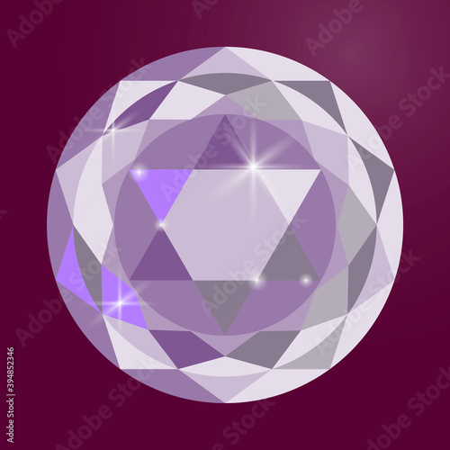 Gemstone diamond. Jewelery ruby. Crystal with reflection. Vector illustration. Stock image. EPS 10.