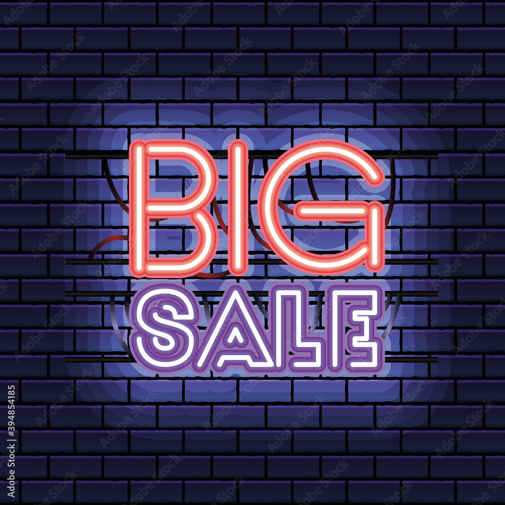 big sale lettering in neon font with bricks big sale lettering in neon font with bricks