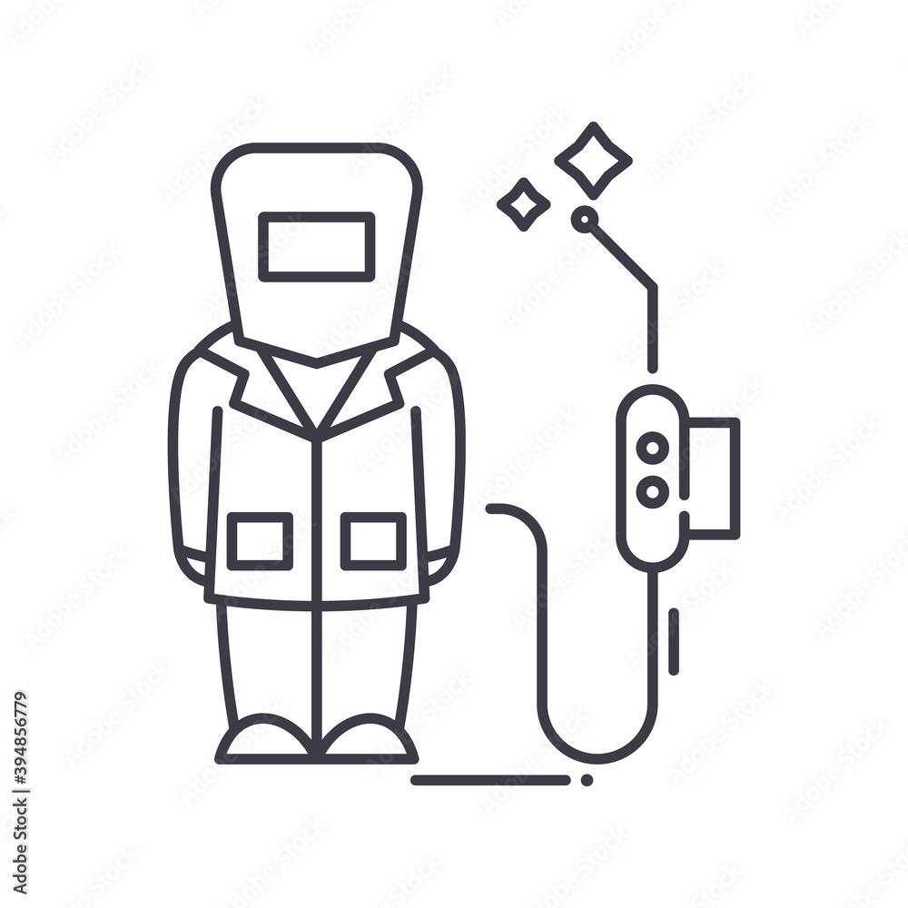 Welder icon, linear isolated illustration, thin line vector, web design sign, outline concept symbol with editable stroke on white background. Welder icon, linear isolated illustration, thin line vector, web design sign, outline concept symbol with editable stroke on white background.