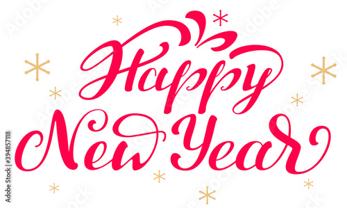 Happy new year red text lettering ornate for greeting card