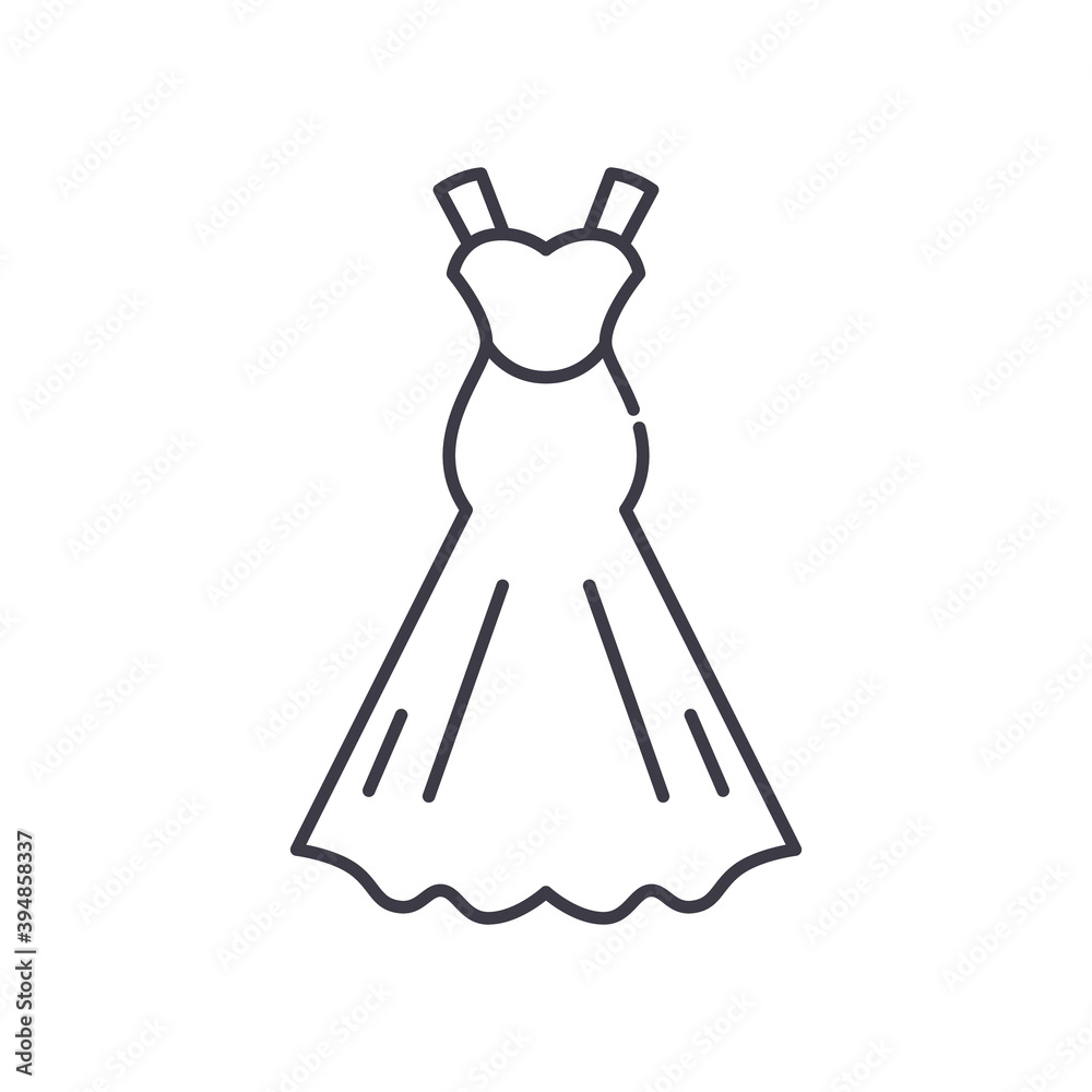 Wedding dress icon, linear isolated illustration, thin line vector, web design sign, outline concept symbol with editable stroke on white background.