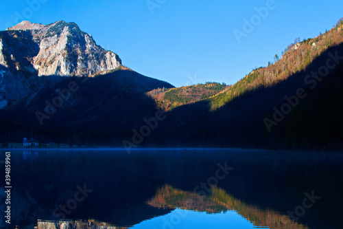 lake reflection, vorderer langbathsee in upper austria