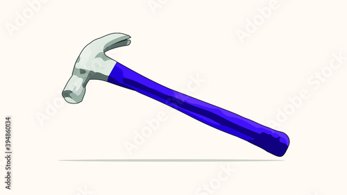 illustration of a hammer with a nail puller, blue plastic handle