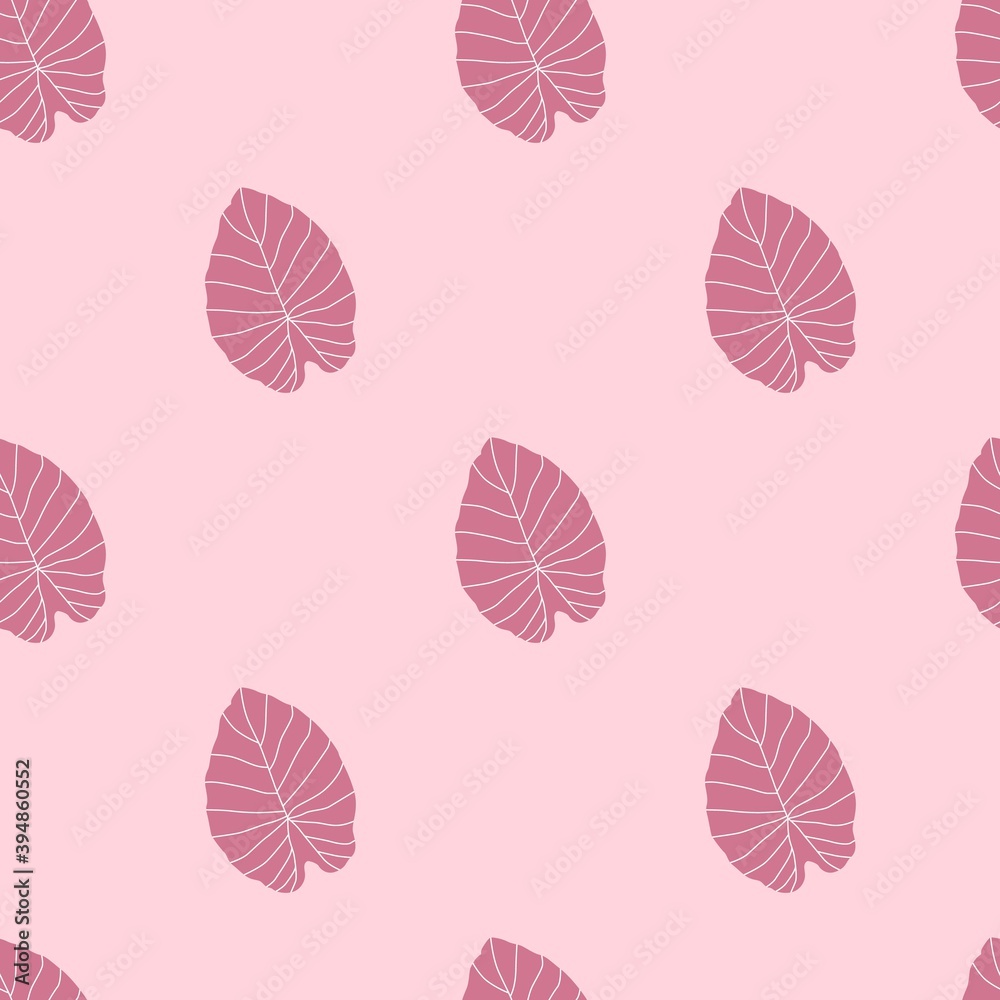 Lilac tones seamless botanic pattern with simple leaf ornament. Doodle floral backdrop in pastel palette.