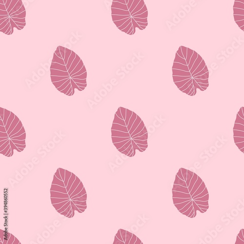 Lilac tones seamless botanic pattern with simple leaf ornament. Doodle floral backdrop in pastel palette.