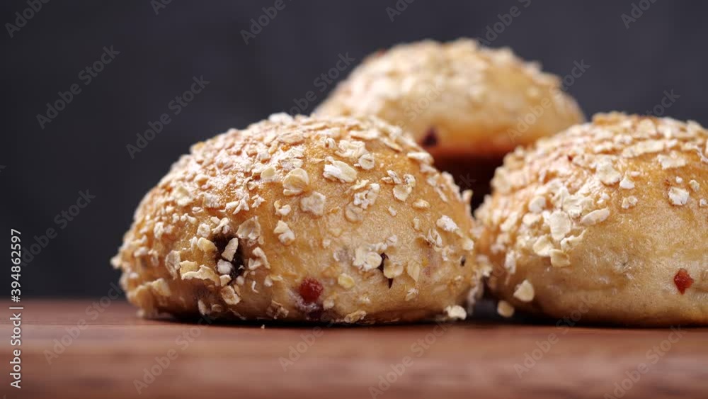 Whole grain bread rotate in slow motion. Whole grain bread for healthy eating