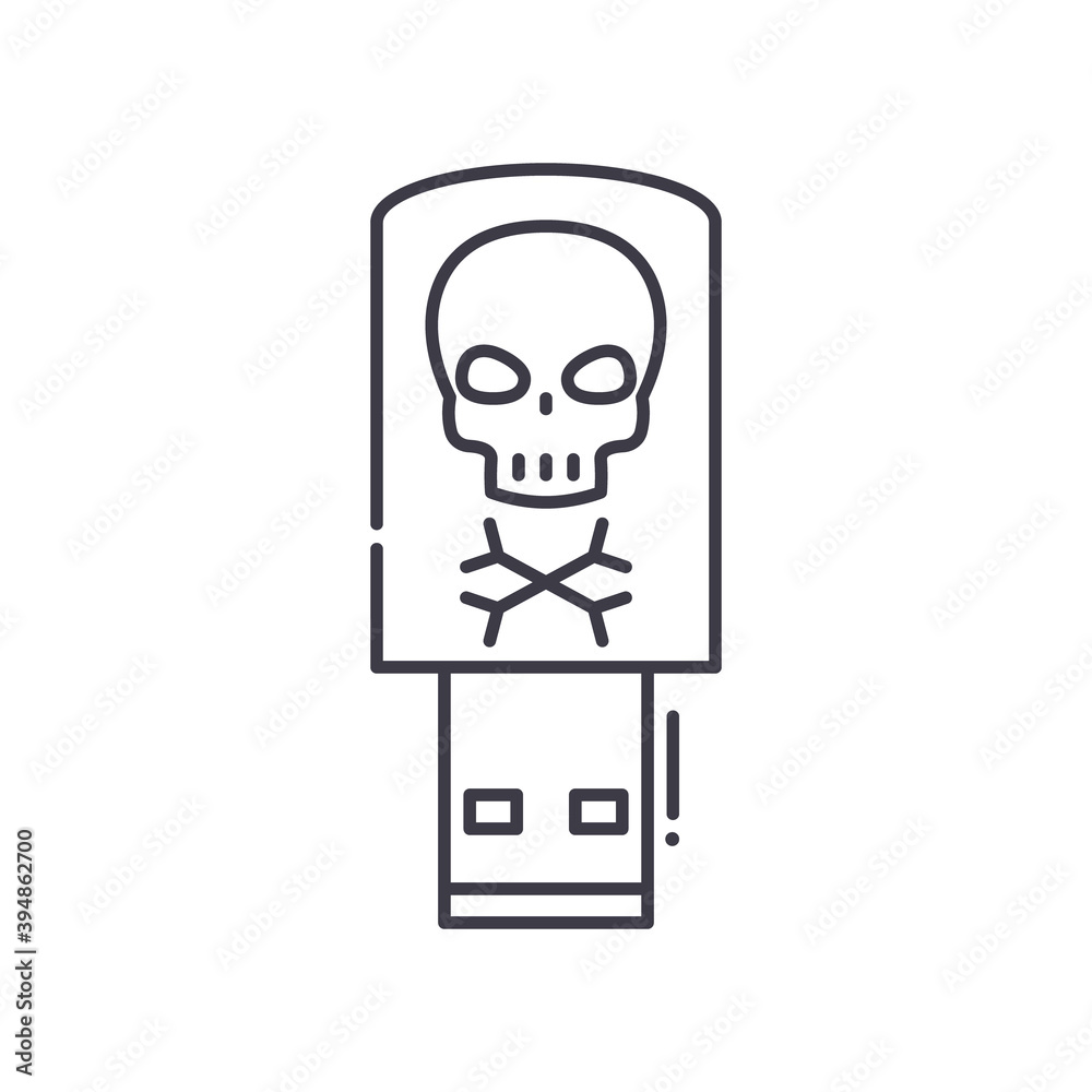Virus usb drive icon, linear isolated illustration, thin line vector, web design sign, outline concept symbol with editable stroke on white background. Virus usb drive icon, linear isolated illustration, thin line vector, web design sign, outline concept symbol with editable stroke on white background.