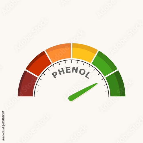 Scale with arrow. The phenol measuring device. Sign tachometer, speedometer, indicator.