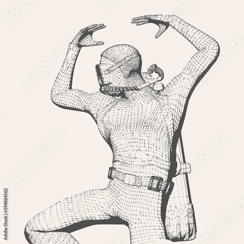Silhouette of diver. The concept of sport diving. Vintage engraved illustration